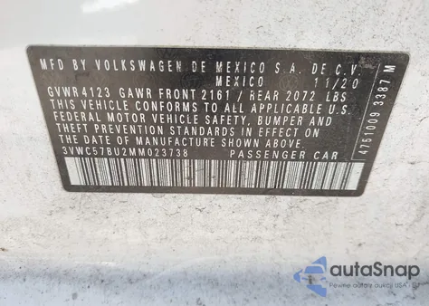 2021 Volkswagen Jetta 1.4T R-Line/1.4T S/1.4T Se z USA, uszkodzony, nr VIN 3VWC57BU2MM023738